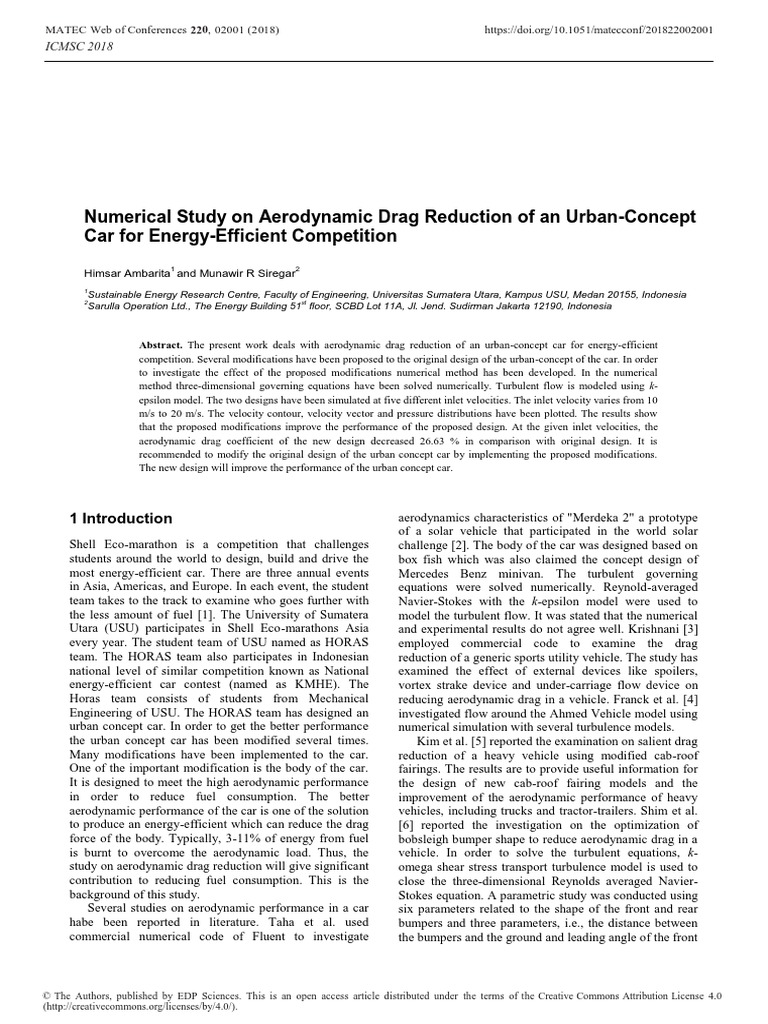 Numerical Study On Aerodynamic Drag Reduction of A | PDF | Drag ...