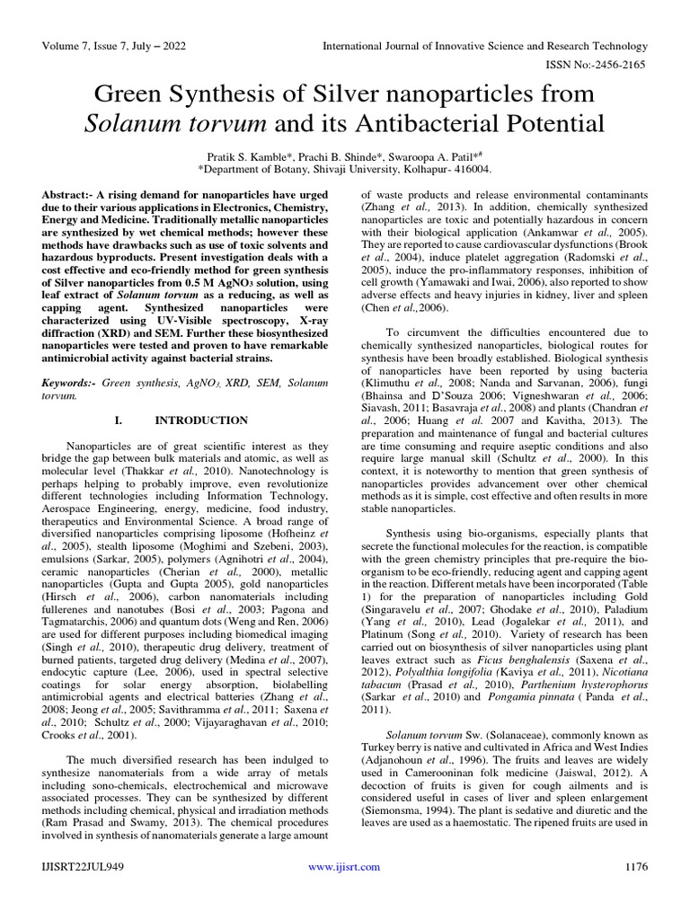 Green Synthesis of Silver Nanoparticles | PDF | X Ray Crystallography ...