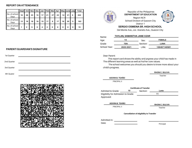 Department of Education No. of School Days No. of School Days No. of