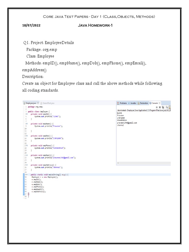 18/07/2022 Java Homework-1: Core Java Test Papers - Day 1 (Class ...