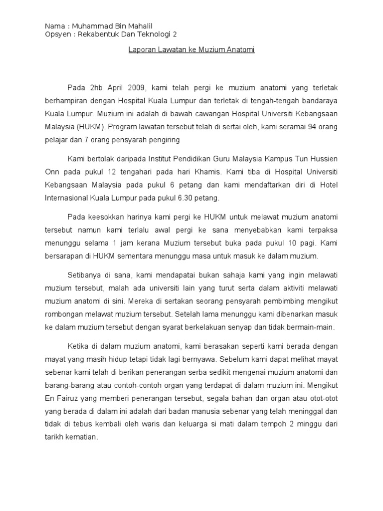 Laporan Lawatan Ke Muzium Anatomi
