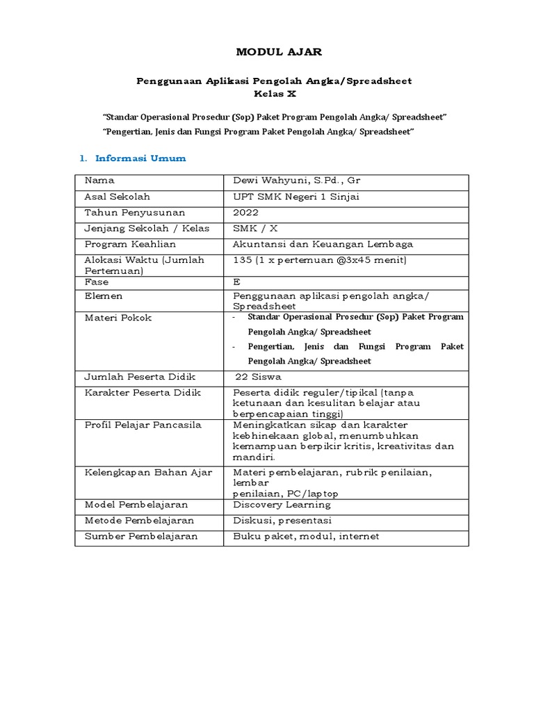 Modul Ajar Spreadsheet SMK Akuntansi | PDF