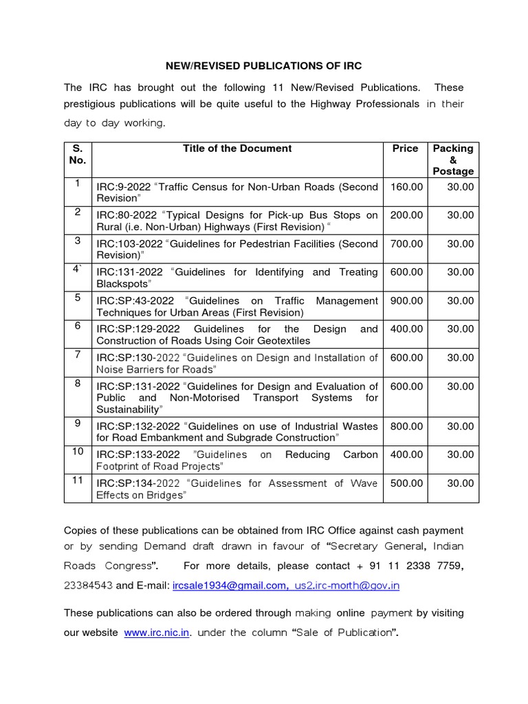 New IRC Publications for Highway Professionals | PDF