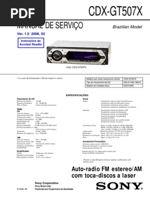 Sony Cdx-Gt507x Ver-1.0 SM | PDF | Disco Compacto (CD) | Ótica