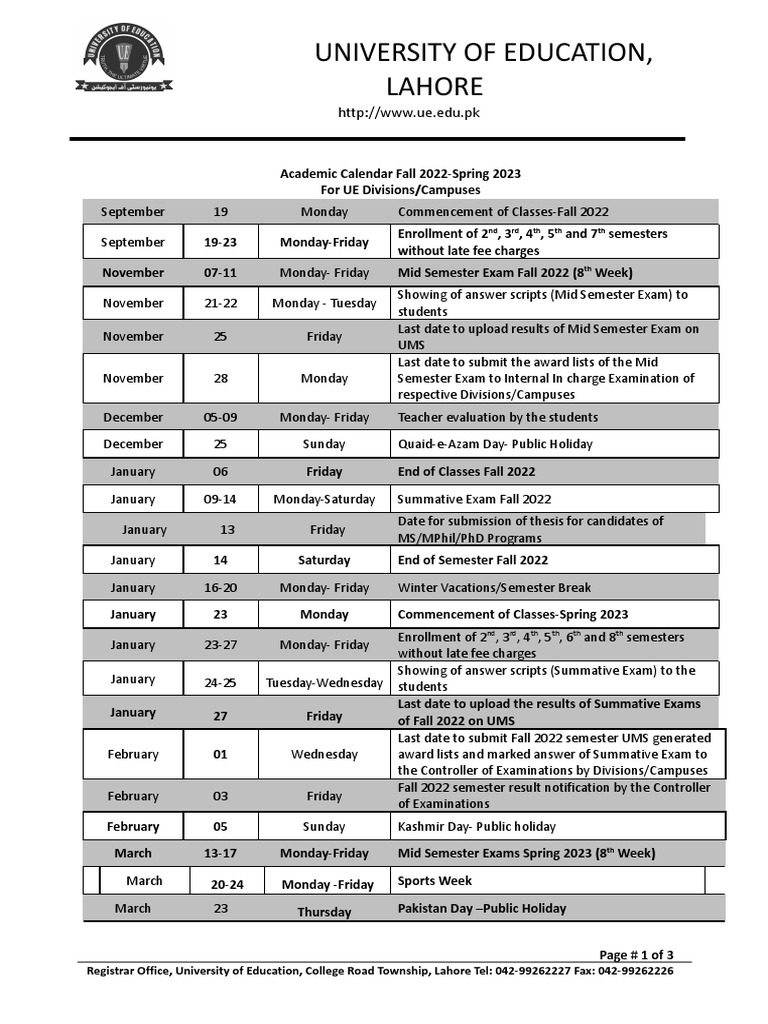 Acadamic Calendar Fall2022 1st Semester 4.0 PDF Academic Term