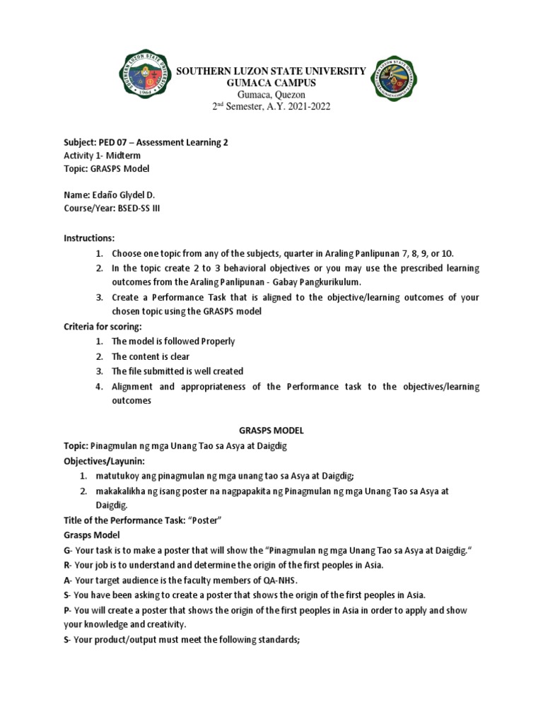 Activity 1 - Midterm - PED 07 | PDF | Career & Growth | Computers