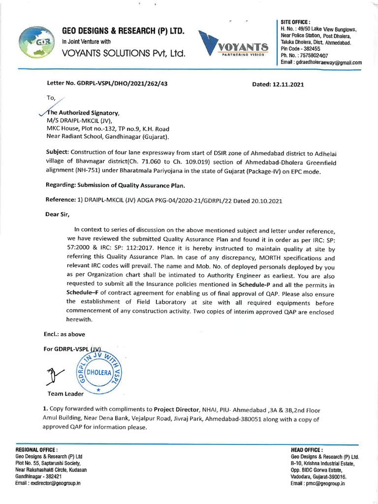 Road Construction Approved QAP PDF Quality Assurance Quality