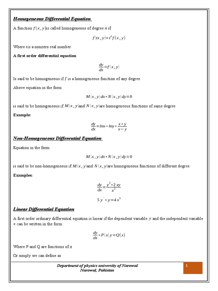 Homogeneous Differential Equation | PDF | Differential Equations ...