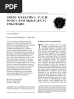 Green Marketing, Public Policy and Managerial Strategies: Aseem Prakash University of Washington - Seattle, USA