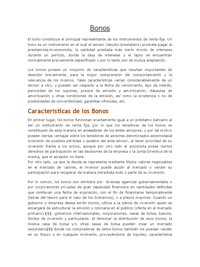 Características y Riesgos de los Bonos | PDF | Renta Fija | Interés