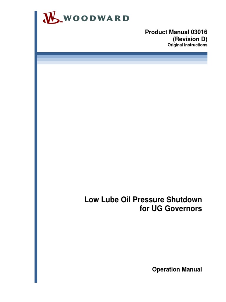 Low Lube Oil Pressure Shutdown For UG Governors Product Manual 03016 (Revision D) PDF