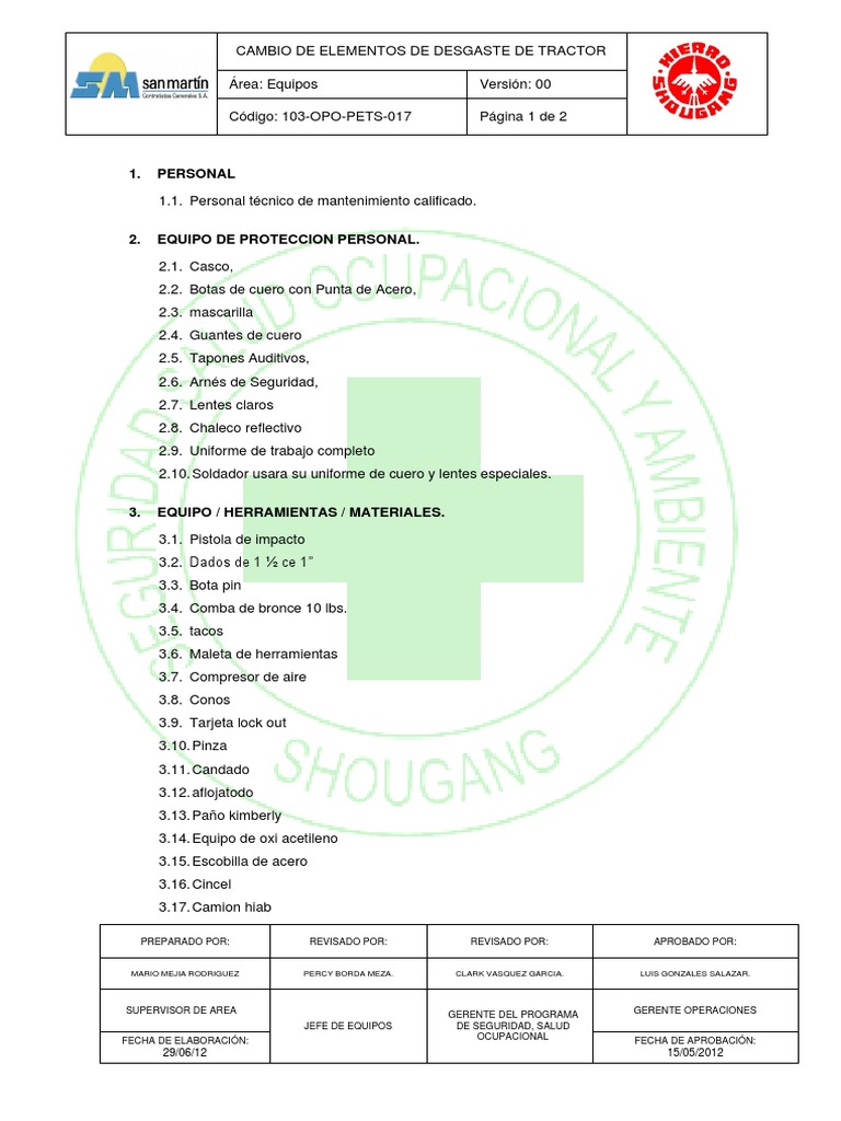 Pets Cambio de Elementos de Desgaste de Tractor | PDF | Materiales | Equipo