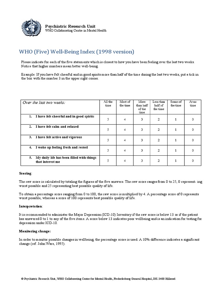 WHO Well-Being Index Scoring Guide | PDF