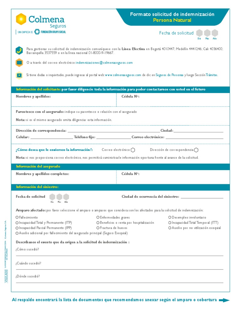 #Formato Solicitud Indemnización 2022 | PDF