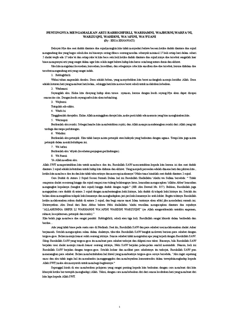 Makna Doa Allahumma Firli Warhamni, Wajburni Wahdini Warzuqni dan Tulisan Arabnya