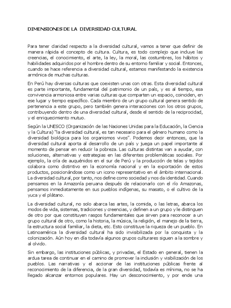 Dimensiones de la Diversidad Cultural en Perú | PDF | Perú
