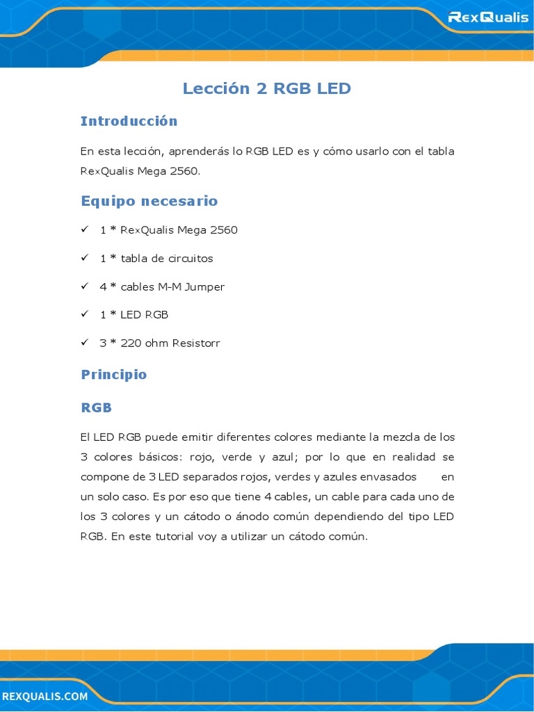 Uso de LED RGB con Arduino Mega 2560 | PDF | Modelo de color Rgb ...