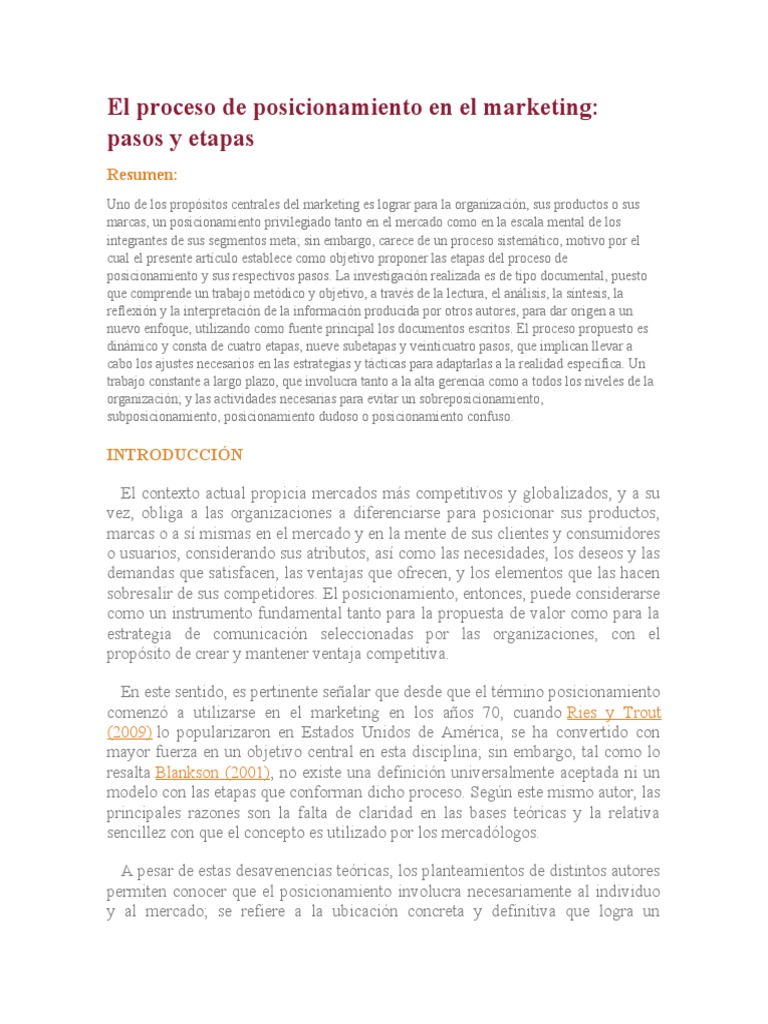 Proceso de Posicionamiento en Marketing | PDF | Producto (Negocio ...