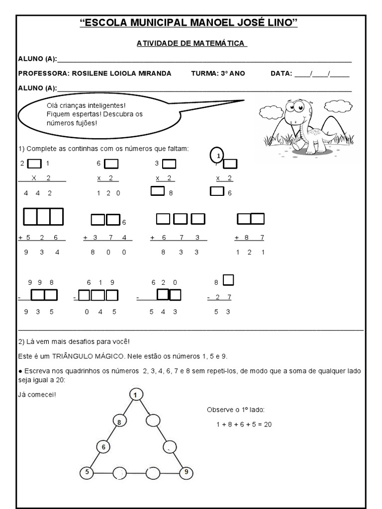 Atividades de Matemática 3º Ano | PDF | Matemática