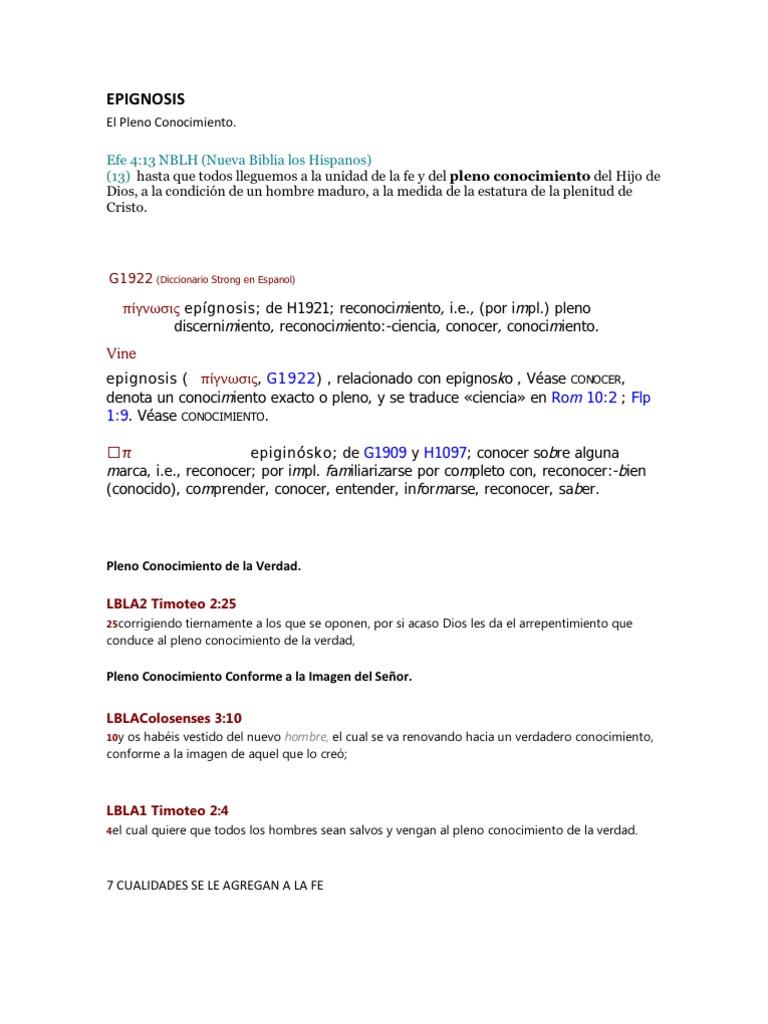 Definición y significado de Epignosis | PDF