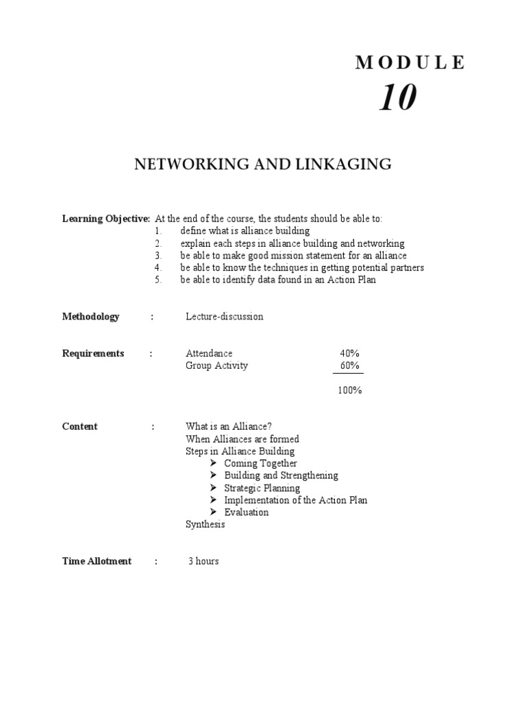 Module 10 Linkaging and Networking PDF Goal Strategic Planning