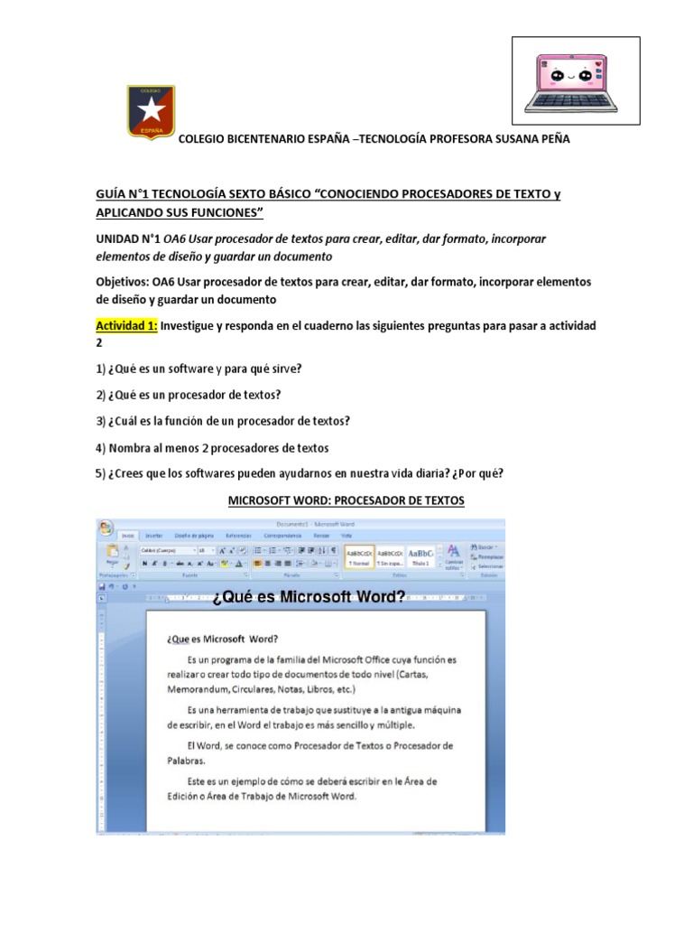 Guia Tecnología Sexto Básico | PDF | Procesador de textos | Unidad ...