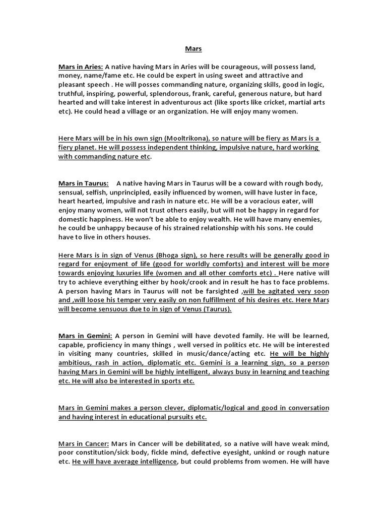 Jnotes8 Mars-Mer in Signs | PDF | Planets In Astrology | Astrological Sign