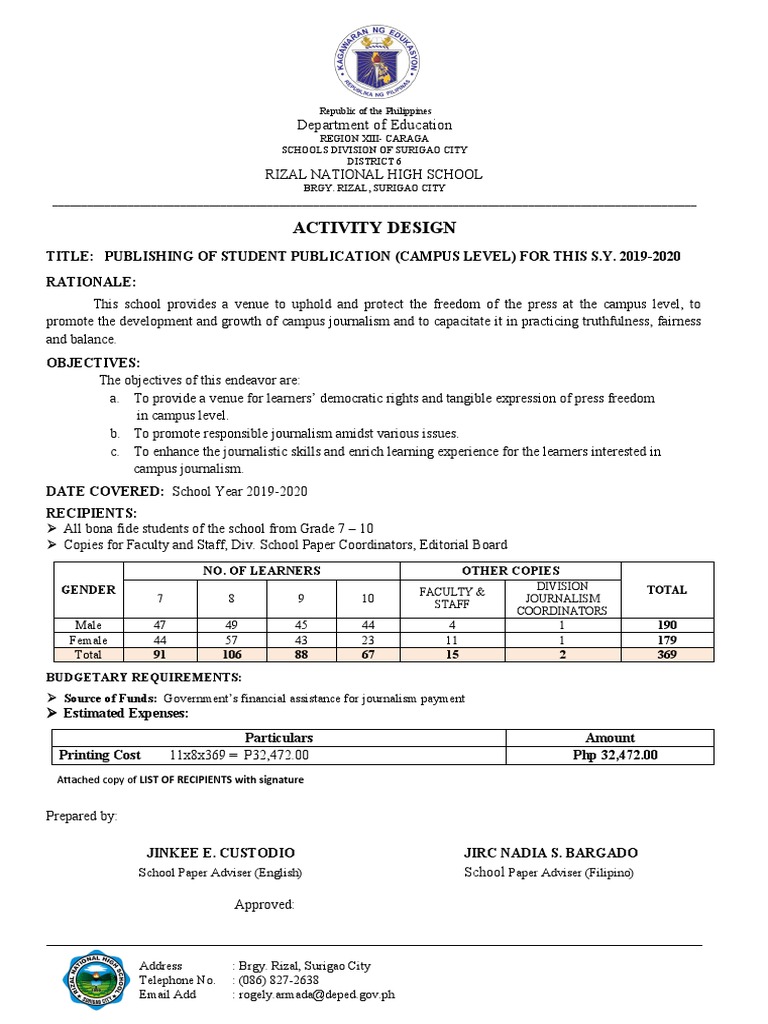 Student Publication Activity Design 2019-2020 | PDF