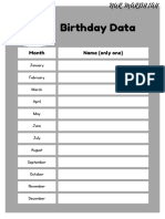Birthday & Daily Data Worksheet