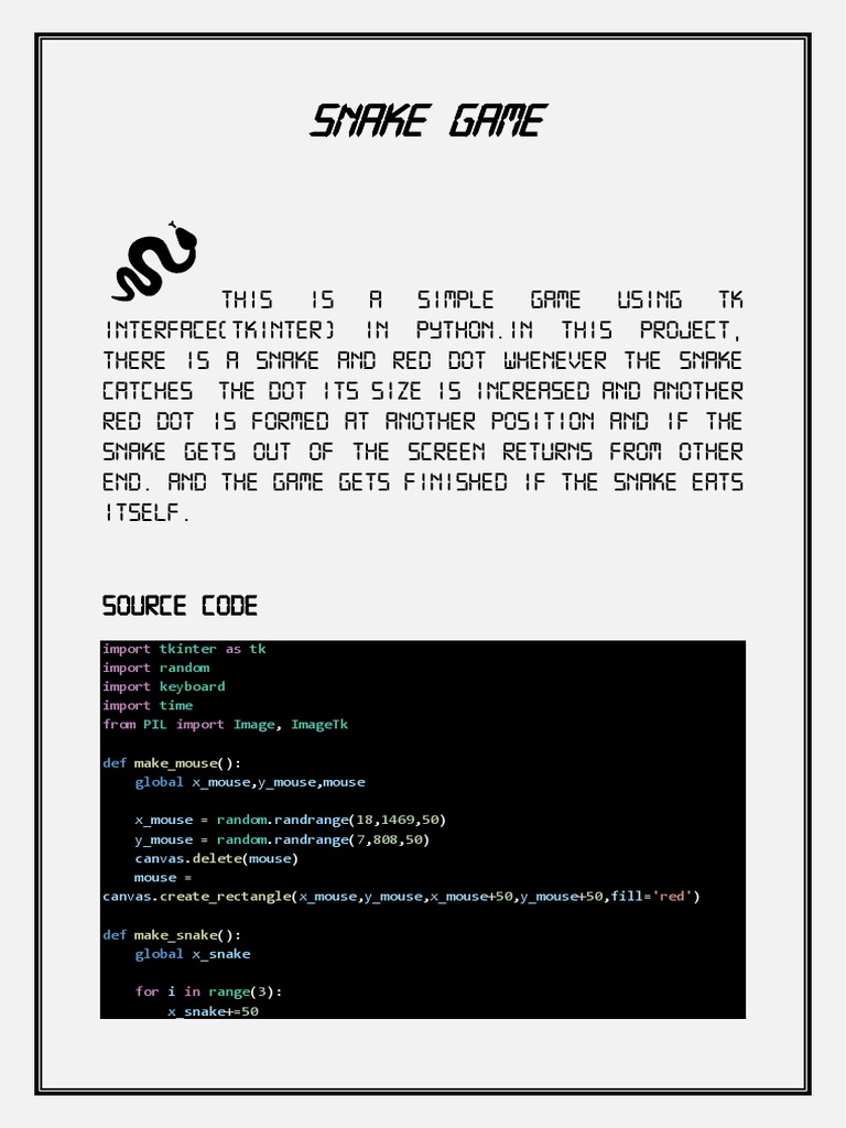 Snake Game: Source Code | PDF | Computer Hardware | Human–Machine ...