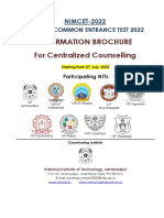 Information Brochure For Centralized Counselling: NIMCET-2022