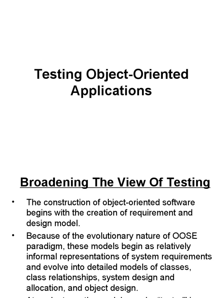 Testing ObjectOriented Applications PDF Software Testing Class
