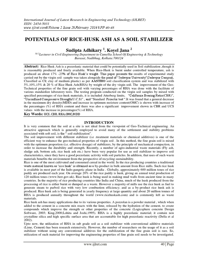 Rice Husk Ash for Soil Stabilization | PDF | Concrete | Fly Ash