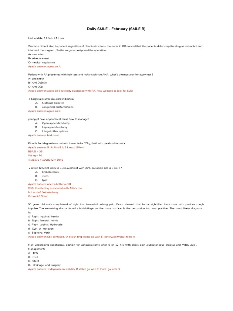 نسخة من Daily SMLE - February (SMLE B) | PDF | Gestational Diabetes ...