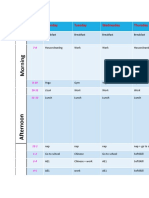 Weekly schedule showing daily activities from Monday to Thursday