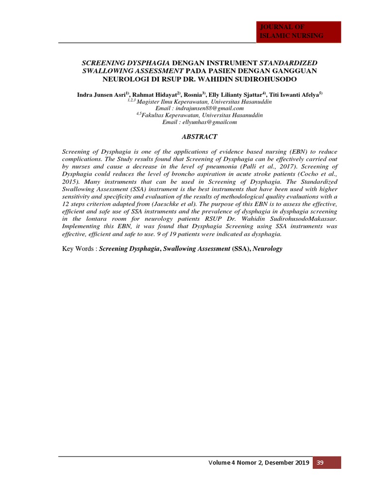 SSA for Dysphagia in Neurology Patients | PDF | Clinical Medicine ...