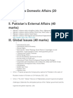 I. Pakistan's Domestic Affairs (20 Marks) II. Pakistan's External Affairs (40 Marks)