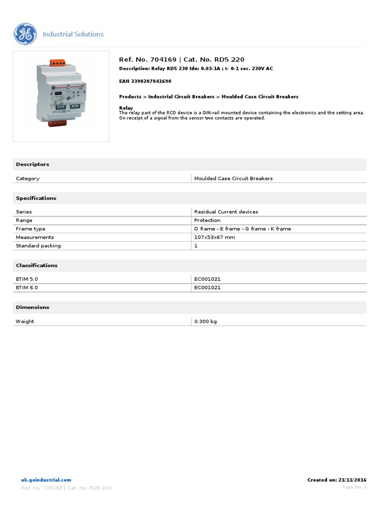 GE No 704169 RD5 220 | PDF | Relay | Electrical Engineering