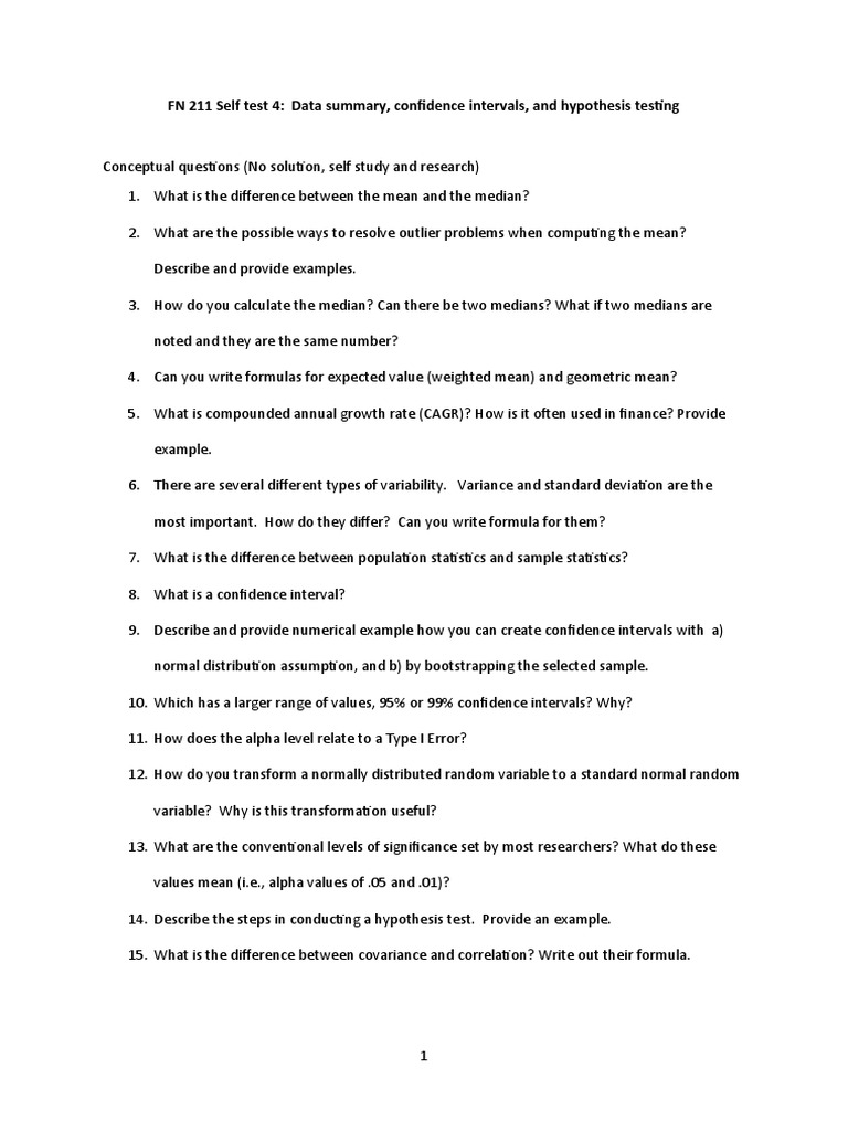 Data Analysis: Confidence Intervals & Hypothesis Testing | PDF ...