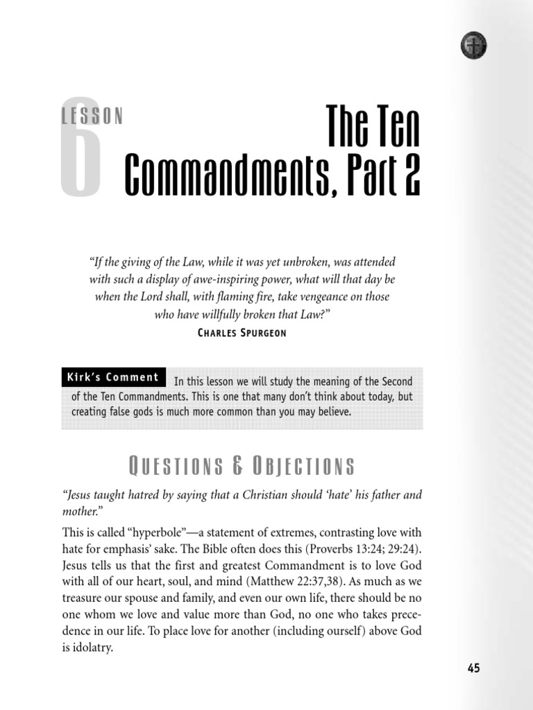 The Ten Commandments, Part 2 Lesson PDF Ten Commandments Idolatry
