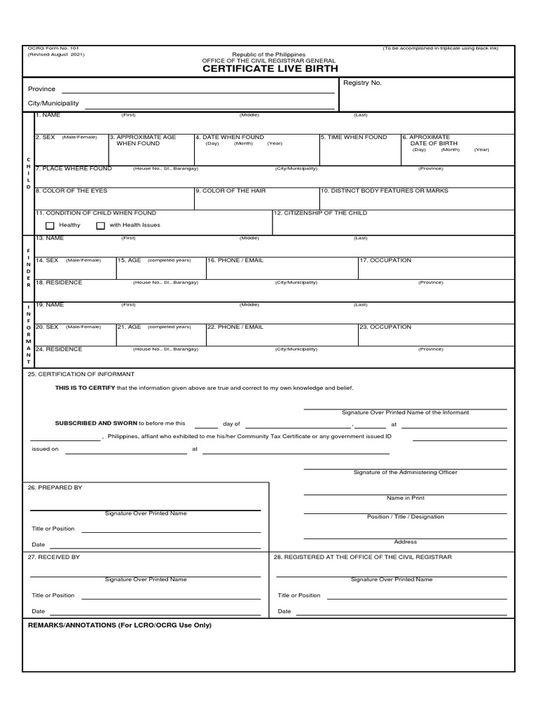 Certificate of Live Birth Form Philippines | PDF | Justice | Crime ...