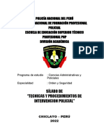 SILABO TECNICAS Y PROCEDIMIENTOS DE INTERVENCION POLICIAL 2021