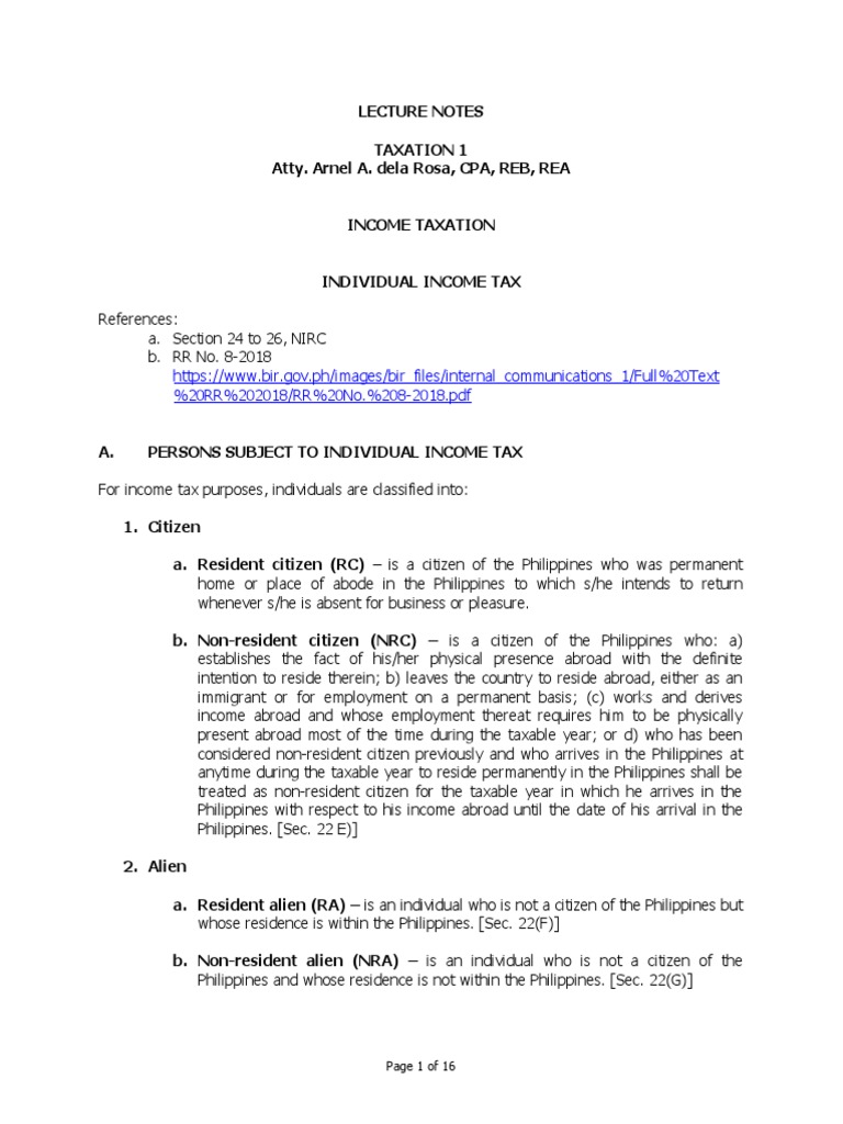 Lecture Notes Individual Taxation | PDF | Capital Gains Tax | Tax Deduction