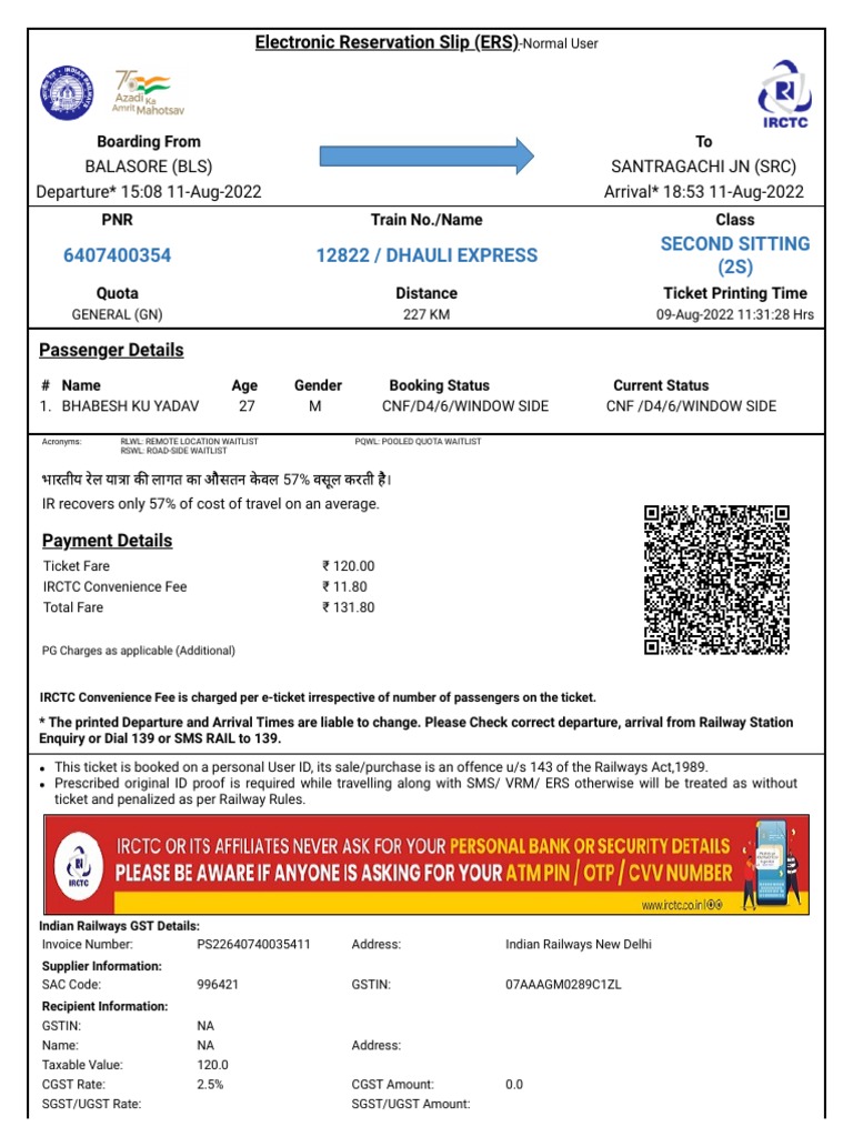 Dhauli Express Second Sitting (2S) PDF Identity Document