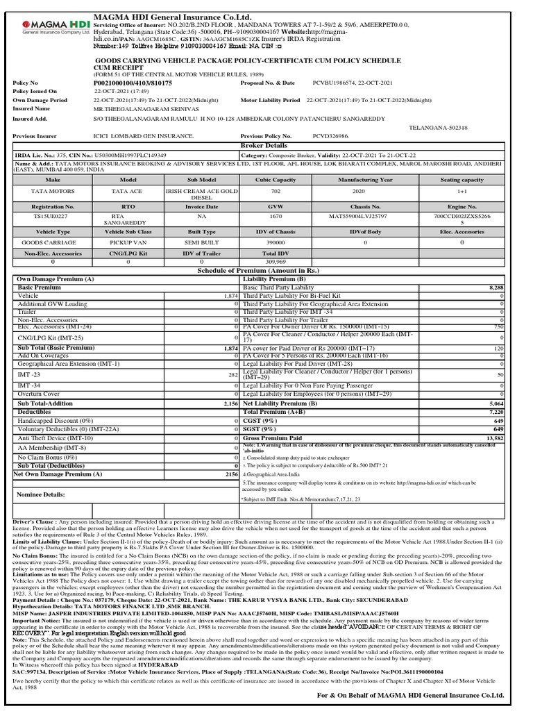 MAGMA HDI General Insurance Co LTD PDF Insurance Deductible