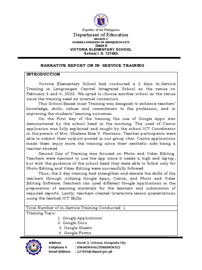 Inset Narrative Report PDF Educational Technology Teachers