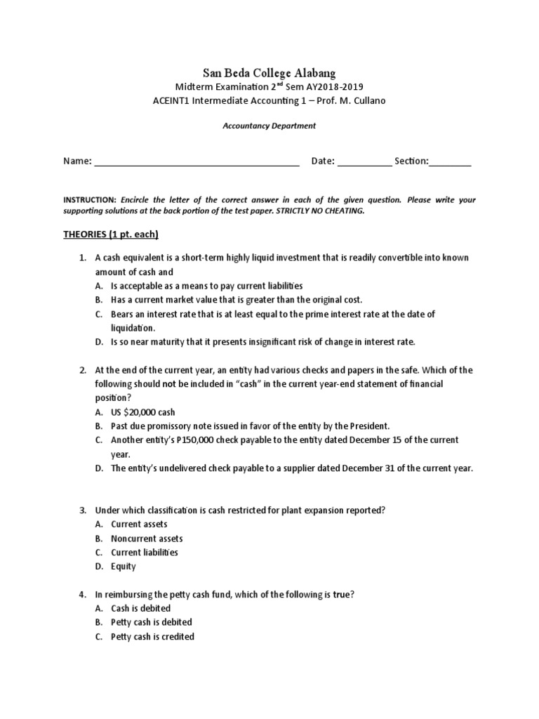 Intermediate Accounting 1 Midterm Exam | PDF | Bad Debt | Debits And ...