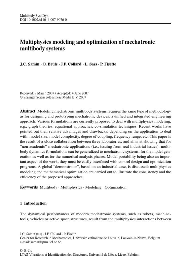Multiphysics Modeling and Optimization of Mechatronic Multibody Systems ...