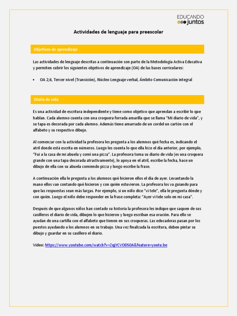 Actividades de Lenguaje para Preescolar | PDF | Educación de la primera ...