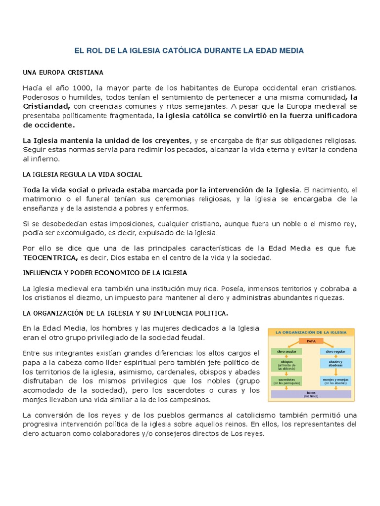 Rol de la Iglesia Católica en la Edad Media | PDF | Viajes y turismo